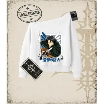 Attack On Titan Anime Baskılı Kadın Kayık Yaka Sweatshirt