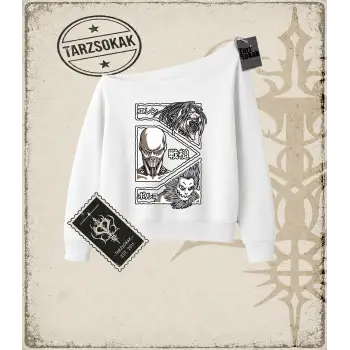 Attack On Titan Anime Baskılı Kadın Kayık Yaka Sweatshirt