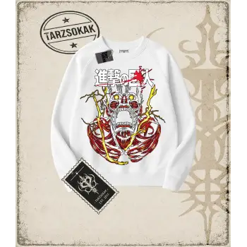 Attack On Titan Anime Baskılı Oversize Unisex Bisiklet Yaka Sweatshirt