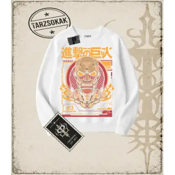 Attack On Titan Anime Baskılı Oversize Unisex Bisiklet Yaka Sweatshirt