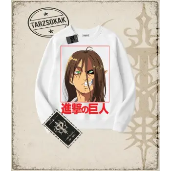 Attack On Titan Anime Baskılı Oversize Unisex Bisiklet Yaka Sweatshirt