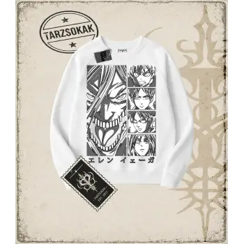Attack On Titan Anime Baskılı Oversize Unisex Bisiklet Yaka Sweatshirt