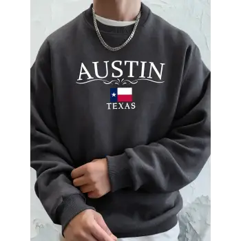 Austin Texas Mektup Baskılı Unisex Cepli Giysiler Basit Spor Sweatshirtler Polar Sonbahar Kap