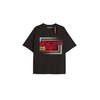 BACHELOR GAME OVER PARTY Unisex Oversize Yazılı Tshirt SİYAH