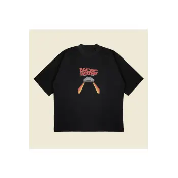 Back To The Future Baskılı Oversize Unisex Pamuklu Nefes Alan Kalın Kumaşlı