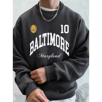Baltimore Maryland Amblem Baskıları Erkek Tişörtü Sonbahar Bisiklet Yaka Kapüşonlu Üst Temel
