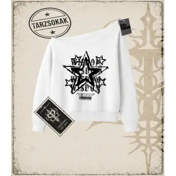 Barkodlu ıldız Kadın Kayık Yaka Sweatshirt