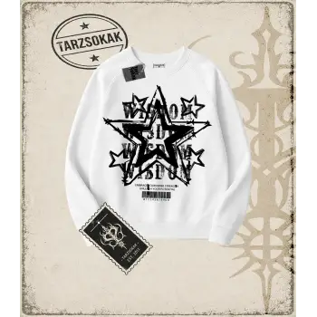 Barkodlu ıldız Oversize Unisex Bisiklet Yaka Sweatshirt