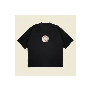 Baseball Tee Baskılı Oversize Unisex Pamuklu Nefes Alan Kalın Kumaşlı