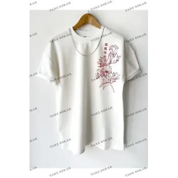 Baskılı Oversize Unisex Bisiklet Yaka