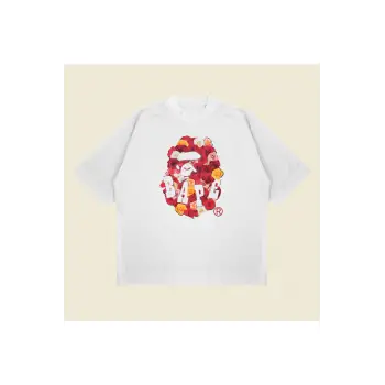 Bathing Ape Rose Baskılı Oversize Unisex Pamuklu Nefes Alan Kalın Kumaşlı
