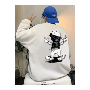 BEAR Oversize Bisiklet Yaka Pamuklu Sweatshirt Beyaz