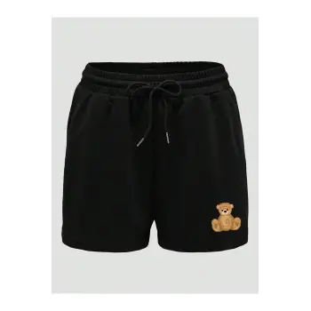 Bear Print Drawstring Waist Şort