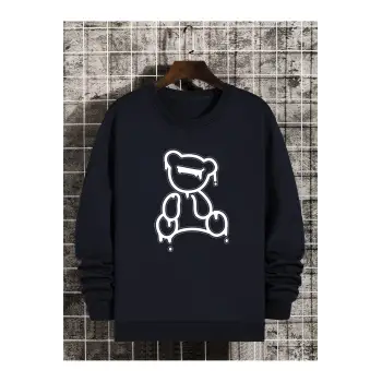 Bear Print Lined Sweatshirt Lacivert