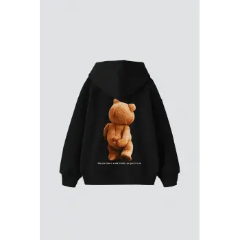 Bear Sırt Baskılı Oversize Unisex Siyah