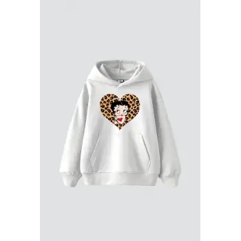 Betty Boops Baskılı Oversize Unisex Premium Beyaz