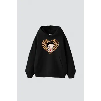 Betty Boops Baskılı Oversize Unisex Premium Siyah