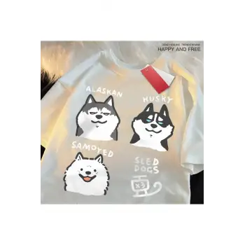 Beyaz Alaskan Husky Samoyeo ak Köpekler Baskı O-Boyu