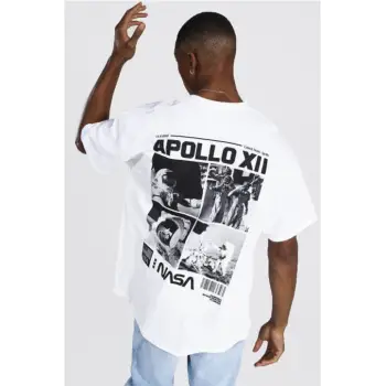 Beyaz Apollo Xıı Baskılı Oversize Tişört