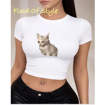 Beyaz Babby Tee şaşkın kedi Özel tasarım