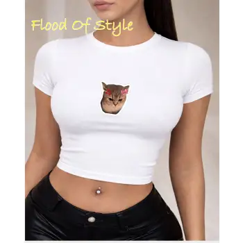 Beyaz Babby Tee tatlı kızgın kedi Özel tasarım