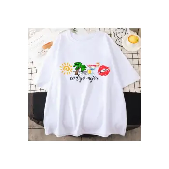Beyaz Bad Bunny Komik Baskı Harajuku Ullzang Sevimli Komik Tshirt