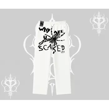 Beyaz Baggy Eşofman Altı Why are u Scared