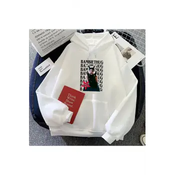 Beyaz Bambie ThugHoodies Hoodies dera Mujer rahatuzun kollu kıya