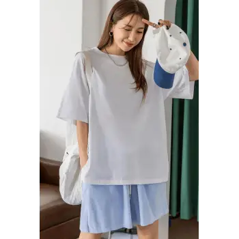 Beyaz Basic Düz Baskısız Oversize Salas Boyfriend Kadın