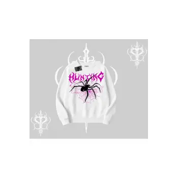 Beyaz Biskilet Yaka Sweatshirt Autumn Spider