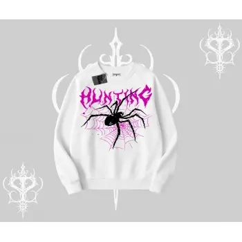 Beyaz Biskilet Yaka Sweatshirt Autumn Spider