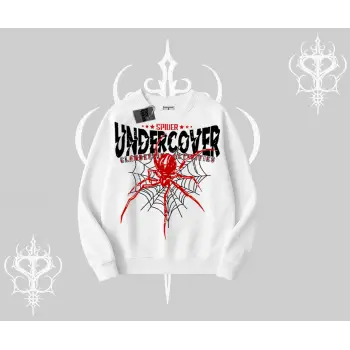 Beyaz Biskilet Yaka Sweatshirt Spider Undercover