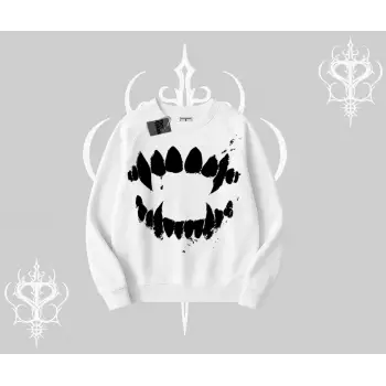 Beyaz Biskilet Yaka Sweatshirt Vampir Dış