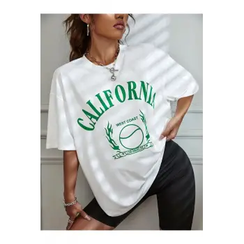 Beyaz Calıfornia Baskılı Oversize