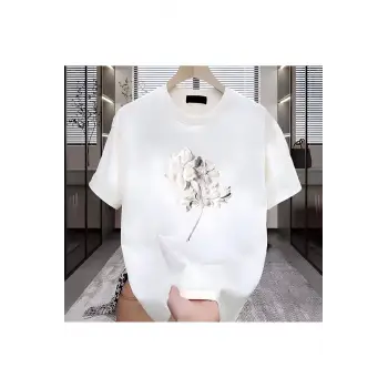 Beyaz Çiçek Baskılı Beyaz Erkek