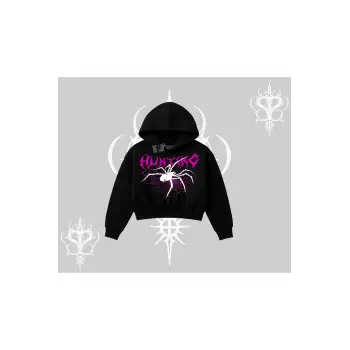 Beyaz Crop Kapşonlu Sweatshirt Autumn Spider
