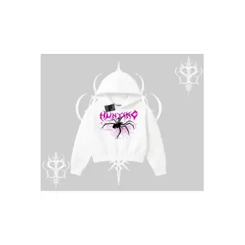 Beyaz Crop Kapşonlu Sweatshirt Autumn Spider
