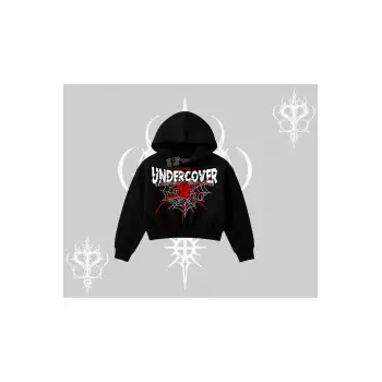 Beyaz Crop Kapşonlu Sweatshirt Spider Undercover