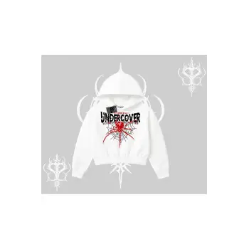 Beyaz Crop Kapşonlu Sweatshirt Spider Undercover