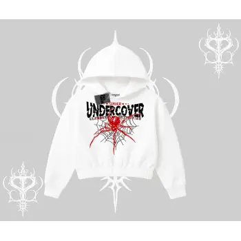 Beyaz Crop Kapşonlu Sweatshirt Spider Undercover