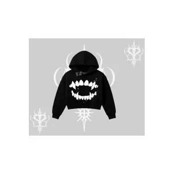 Beyaz Crop Kapşonlu Sweatshirt Vampir Dış
