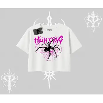 Beyaz Crop Tişört Autumn Spider