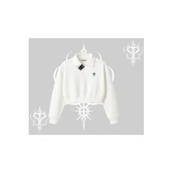 Beyaz Crop Yarım Fermuarlı Sweatshirt Özel logolu