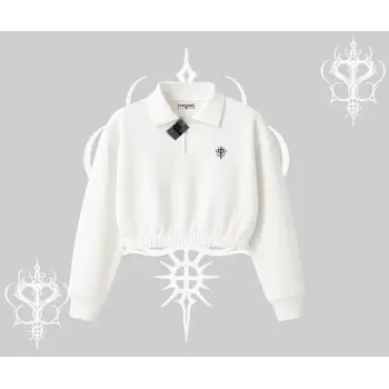 Beyaz Crop Yarım Fermuarlı Sweatshirt Özel logolu