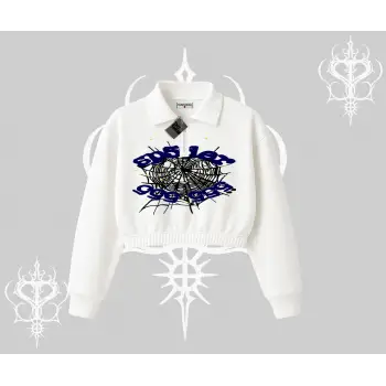Beyaz Crop Yarım Fermuarlı Sweatshirt Sp55der