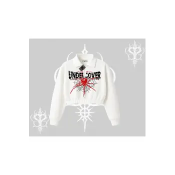 Beyaz Crop Yarım Fermuarlı Sweatshirt Spider Undercover