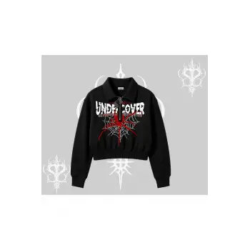 Beyaz Crop Yarım Fermuarlı Sweatshirt Spider Undercover