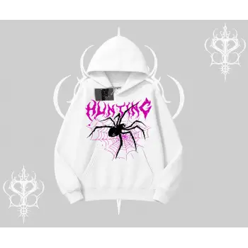 Beyaz Kapşonlu Sweatshirt Autumn Spider