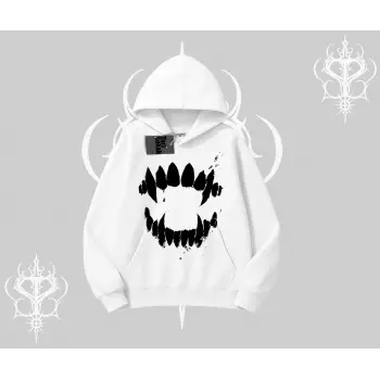 Beyaz Kapşonlu Sweatshirt Vampir Dış