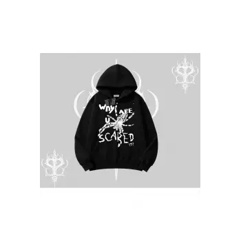Beyaz Kapşonlu Sweatshirt Why are u Scared